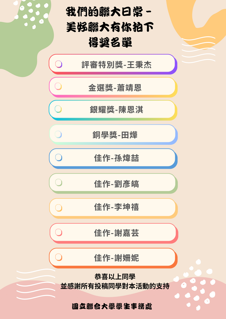 【得獎名單】「我們的聯大日常-美好聯大有你拍下」短影音競賽圖片